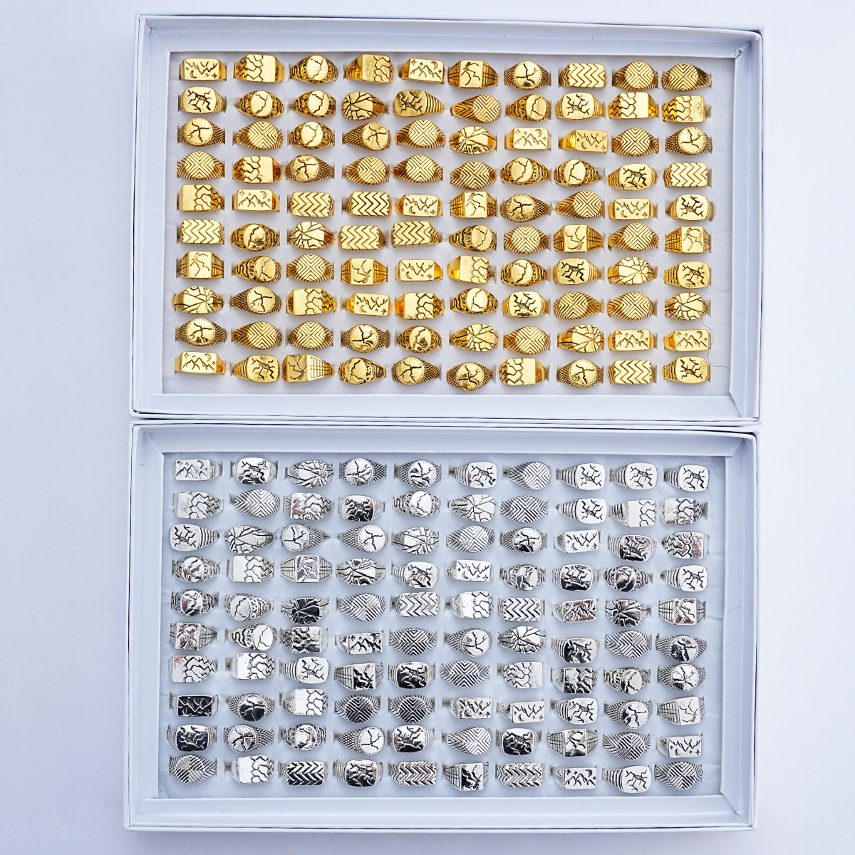 Cross-Border Cracked Men's Ring Electroplated Ancient Gold Cracked Texture Alloy Jewelry Multi-Style Mixed Men's Index Finger