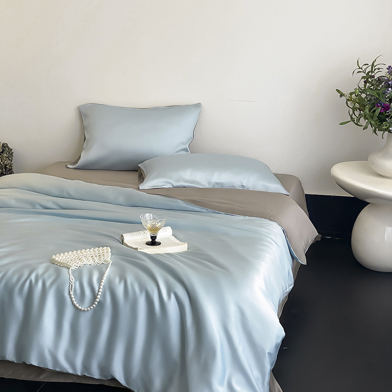 Ice Silk Bedding Set Solid Colour Comfortable Four Piece Bedding_voghion.com
