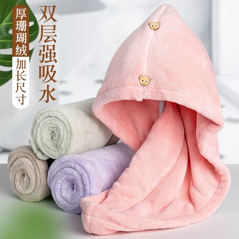 Double-Layer Hair Drying Cap Towel Plus Very Thick Women's Super Absorbent Quick-Drying Lazy Shower Cap Drying Hair Towel Shampoo Bag Turban Hat