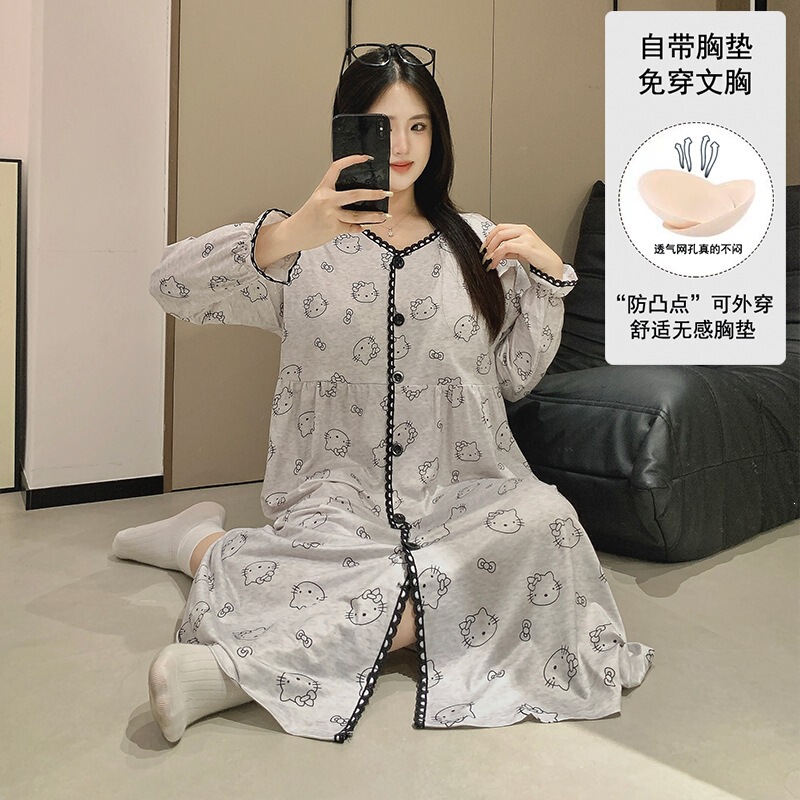 Maternity Nightgown for Nursing Mothers, Spring and Autumn Pure Cotton Postpartum Clothing with Chest Pads, Thin Summer Style for Delivery Room Admission, Maternity Waiting Gown