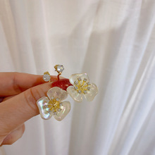 韩版东大门白色花朵耳环简约时尚个性春夏白色透明花朵挂式耳环女
