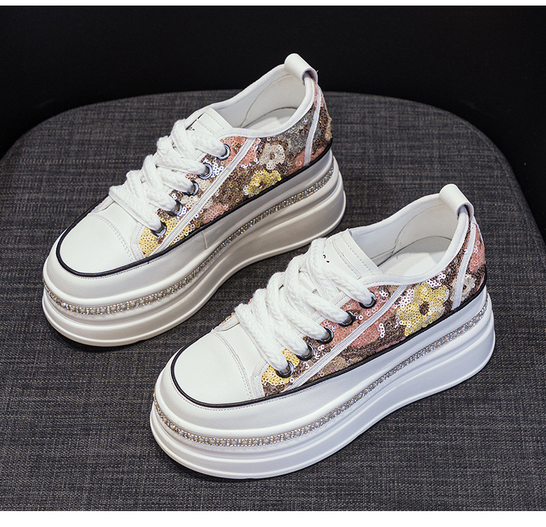 Giày sneaker nữ đế dày tăng chiều cao đính sequin phong cách tân Trung Hoa — M2577 tím đen, M2577 màu bạc, M2577 màu hồng chi tiết 21