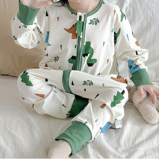 Class a Cotton Cartoon Dinosaur Long-Sleeved Sleeping Bag Kidsren's Summer Thin Air-Conditioned Clothing Kidsren's Early Autumn New Anti-Kick Quilt