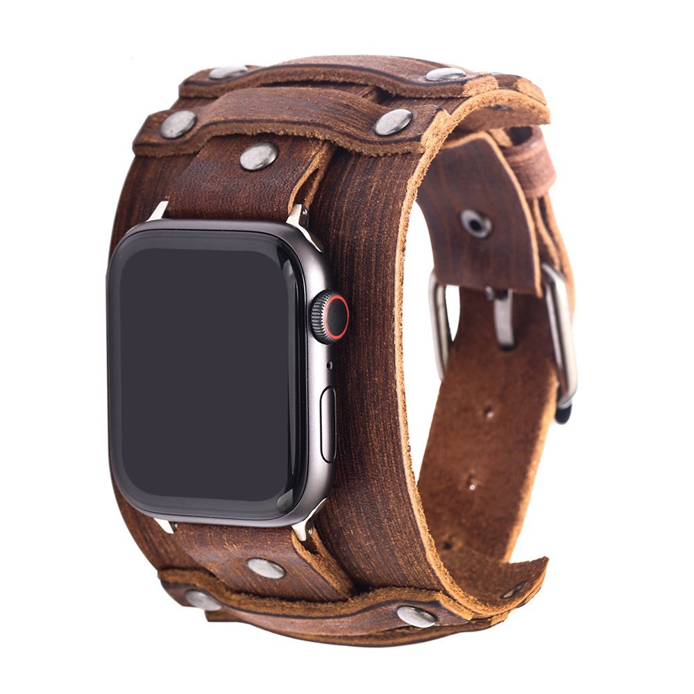 Correa de reloj de cuero Apple, éxito de ventas transfronterizo, accesorios para reloj inteligente iWatch, correa punk de cuero genuino, versátil y de alta gama.