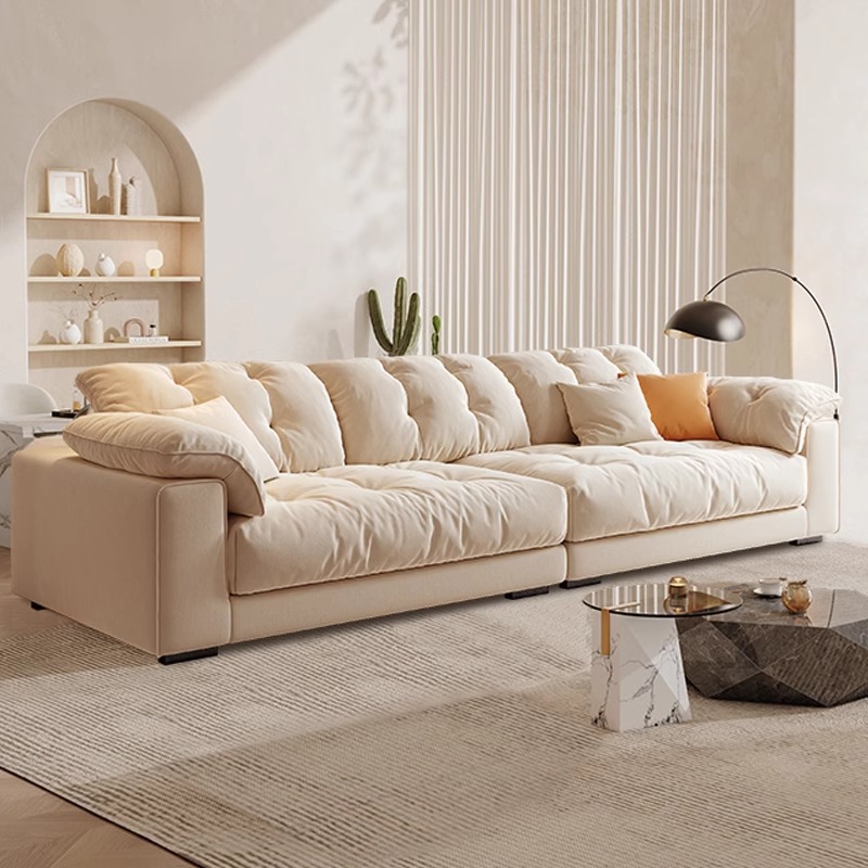 Cream Style Fabric Sofa Living Room Small Apartment Simple Modern Light Luxury Technology Cloth Straight Row Household Cloud Sofa
