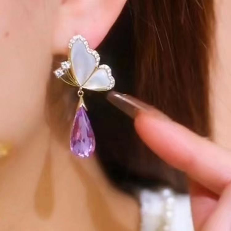 1 Pair Fairy Style Butterfly Inlay Alloy Artificial Crystal Opal Drop Earrings display picture 3