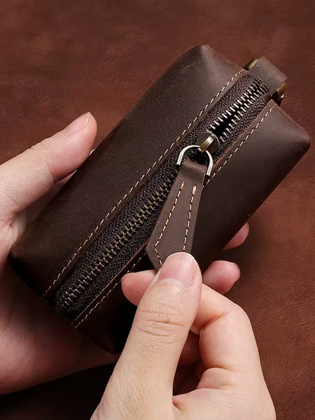 Genuine Leather Men's Key Case, Vintage High-End Crazy Horse Leather Key Storage Pouch, First-Layer Cowhide Durable Car Key Case