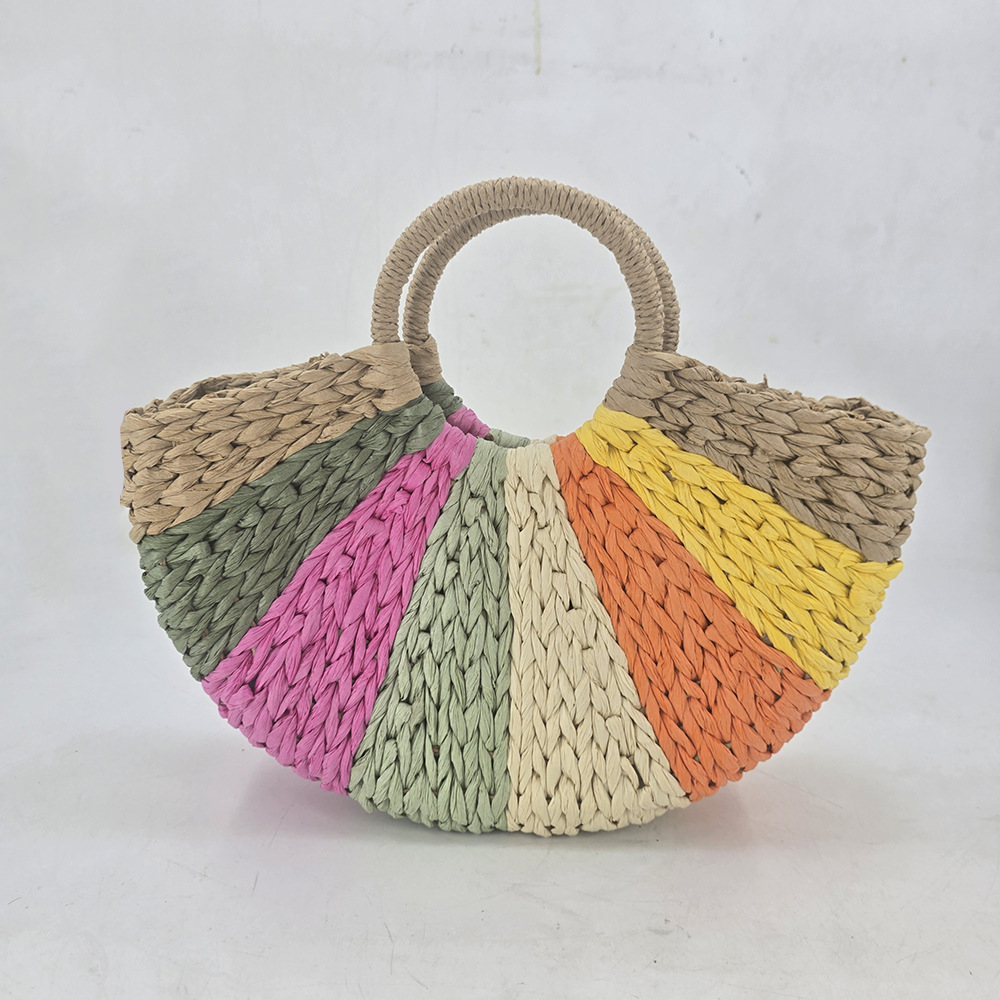 Multicolor Sunburst Woven Round Handle Half Moon Bag 10