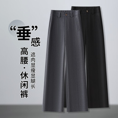 休闲西装裤女秋季高腰垂感阔腿裤2025新款通勤抗皱窄版直筒裤西裤