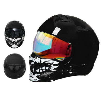 Motosiklet kaskı (dəbilqə) | Helmet - 856-bright-black-skull-colorful-mirror-m55-56