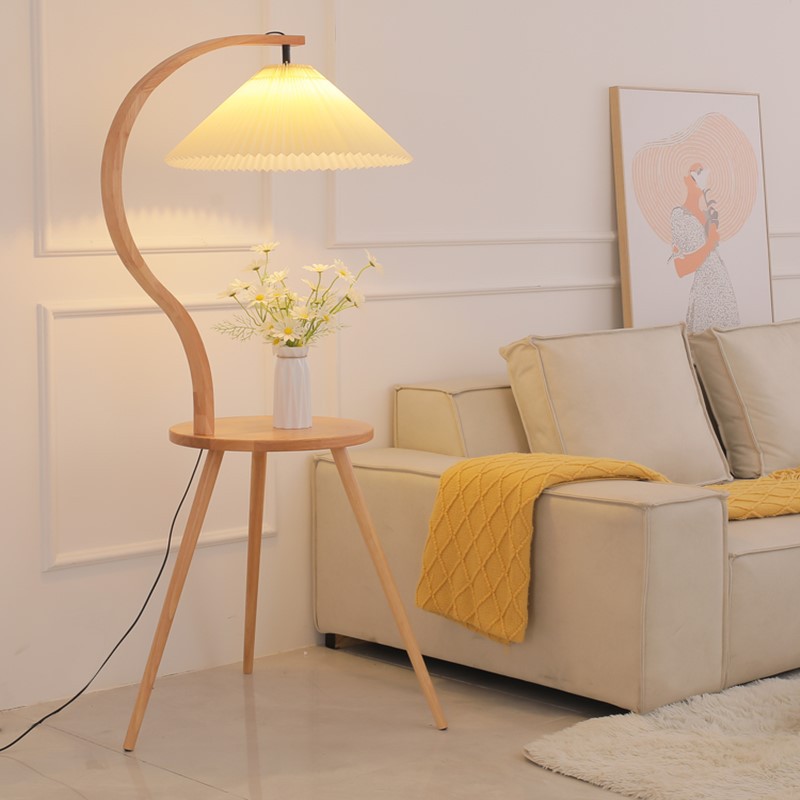 Folding solid wood floor lamp living room coffee table display lamp bedroom bedside lamp trendy retro decorative tray floor lamp