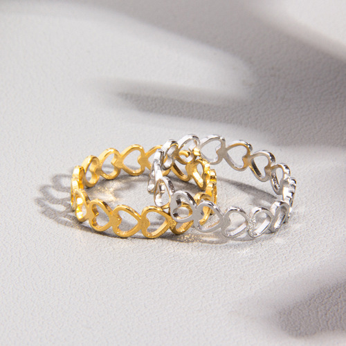  Cross-Border Accessories: Simple All-Over Hollowed-Out Heart Rings for Couples, Wholesale Jewelry Sets