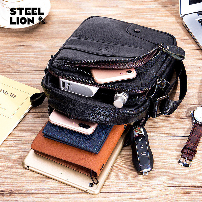 Bolso crossbody de los hombres de cuero genuino primera capa de piel de vaca pequeña bolsa de hombro de los hombres de los deportes ocasionales de negocios bolsa de hombro nueva venta al por mayor