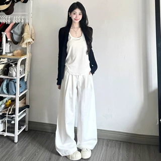 白色山本裤女2026年夏季新款宽松小个子垂感松弛慵懒风高腰阔腿裤