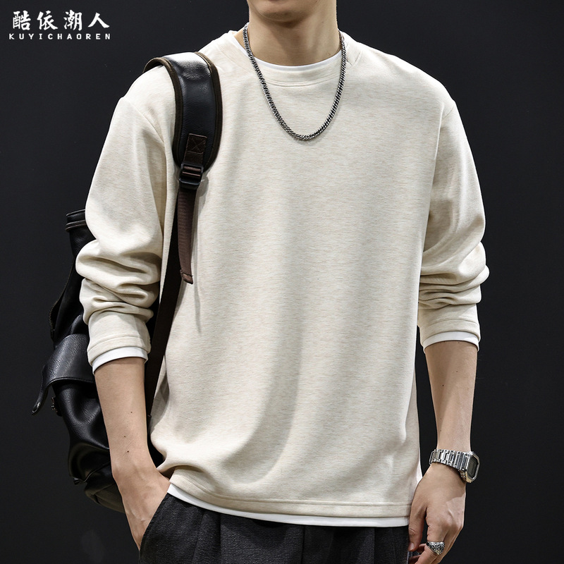 Silk Comfortable Two-in-One Light Luxury High-End Long-Sleeve T-Shirt for Men, Autumn 2026 New Loose Fit Plus Size Clothing Silk Comfortable Two-in-One Light Luxury High-End Long-Sleeve T-Shirt for Men, Autumn 2026 New Loose Fit Plus Size Clothing