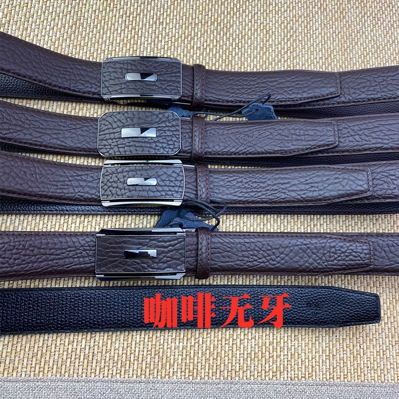 歯のない自動バックルベルトメンズ本革ベルトメンズレザーバックルヘッド穴なしズボンベルト展示会供給バイソンパターン|undefined