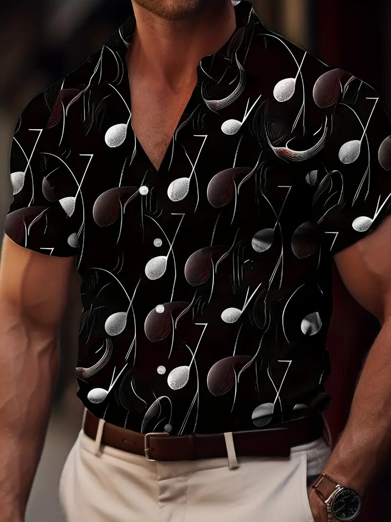 Camisa de manga corta con estampado de nota ancha popular retro de marca de moda europea y americana de verano 2024 para hombres MB1