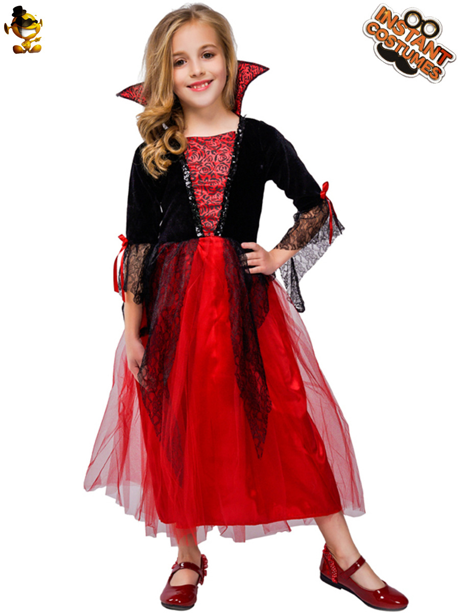 Halloween Cosplay traje mascarada partido traje de los niños traje de rendimiento horror niña vampiro