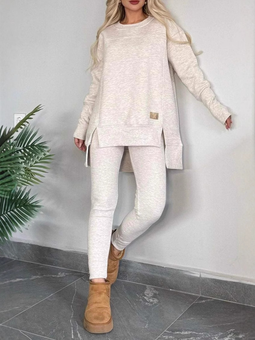 2024 Amazon Independent Station Cross-border Autumn and Winter Explosions Women's Jacket with Vented Long Sleeve Crewneck Casual Solid Color suit