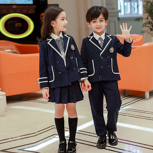 Preschool uniform spring and autumn set British academic style suit set children class uniform primary school uniform three-piece set