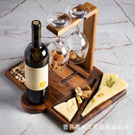 男士礼品台面木质葡萄酒架悬挂葡萄酒服务板木质葡萄酒架