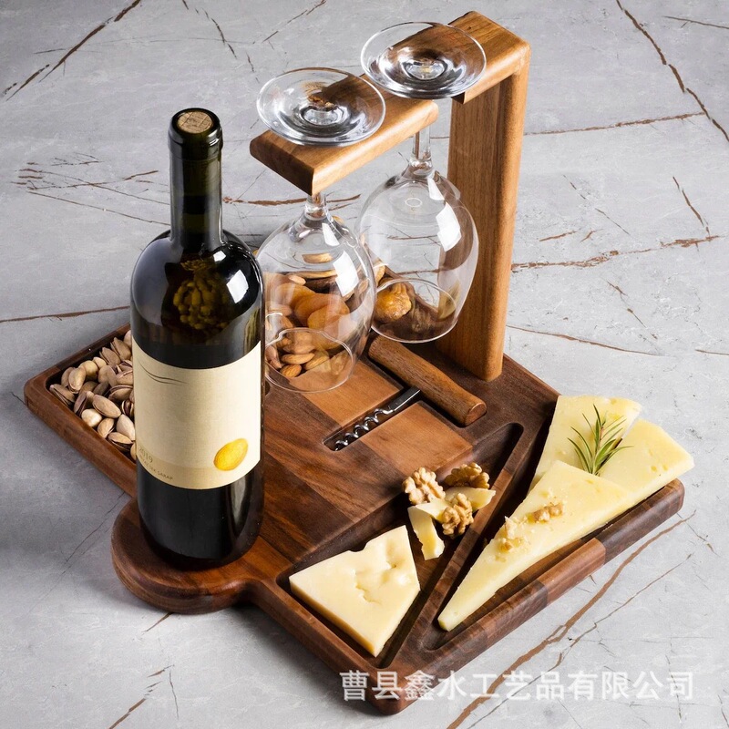 Men's Gift Countertop Wooden Wine Rack Hanging Wine Service Board Wooden Wine Rack