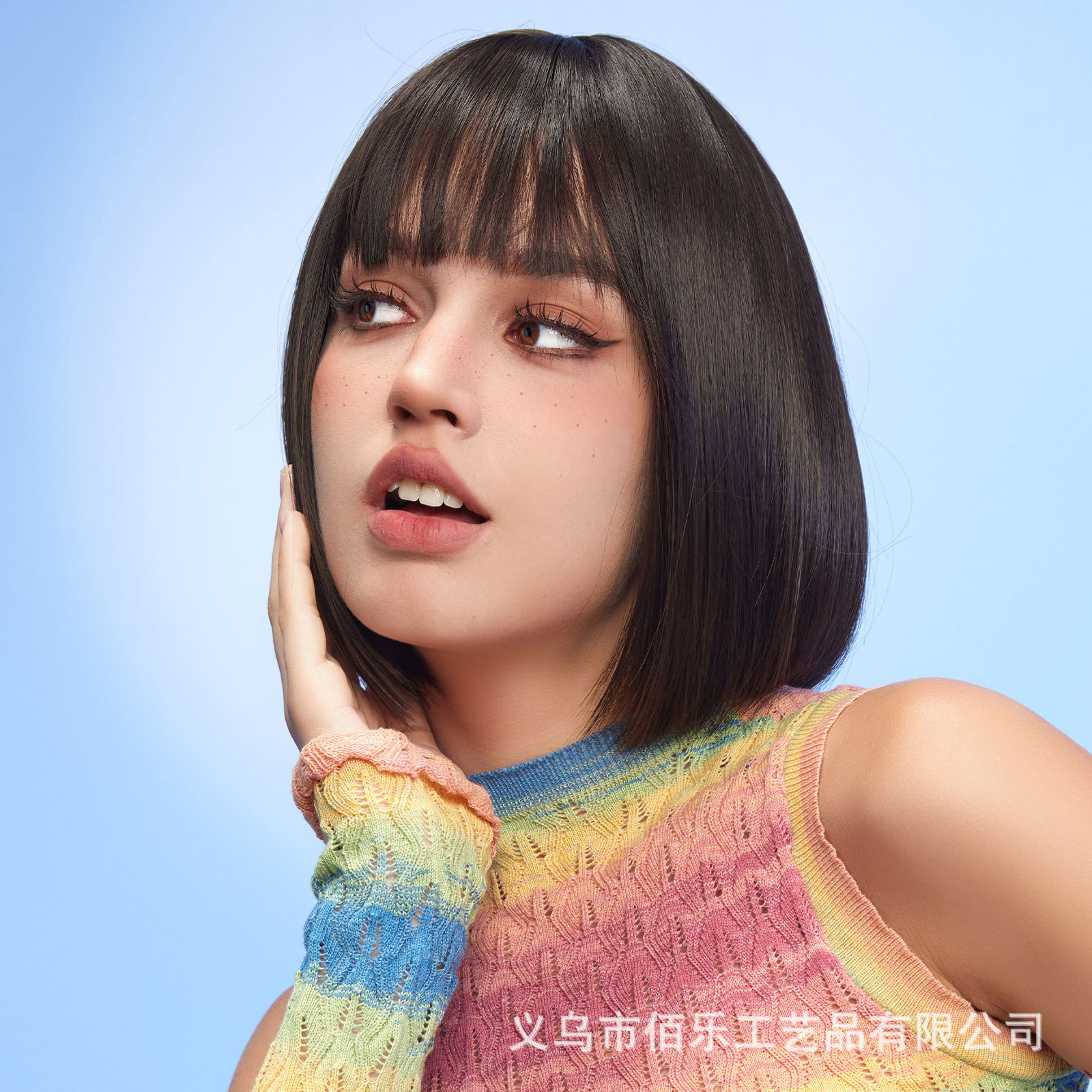 Peluca de cabeza de onda opcional multicolor cubierta de cabeza completa Bangs Bobo marrón Pelo Corto fibra química pelo de seda de alta temperatura