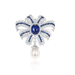 法式重工流蘇蝴蝶結銅胸針配件高級鑲嵌藍寶石貴婦胸花高檔服飾別