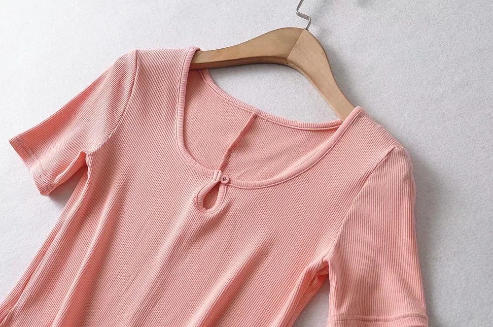 chest button solid color short-sleeved T-shirt  NSAC32330