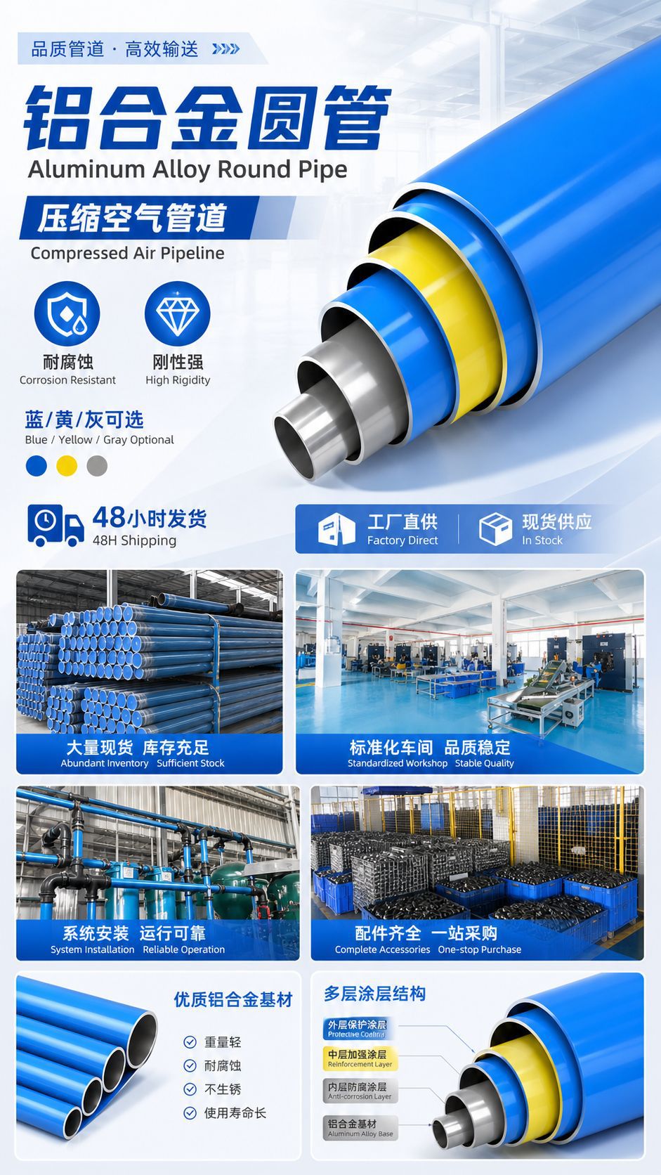 Aluminum alloy round tube corrosion-resistant rigid aluminum alloy pipeline Super pipeline Compresse