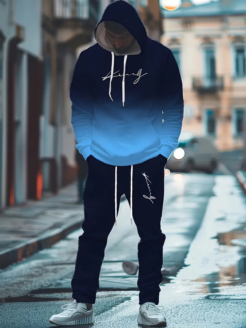 Traje de dos piezas con degradado de moda, pantalón de suéter con capucha suelto y cómodo de talla grande MC11-ML1