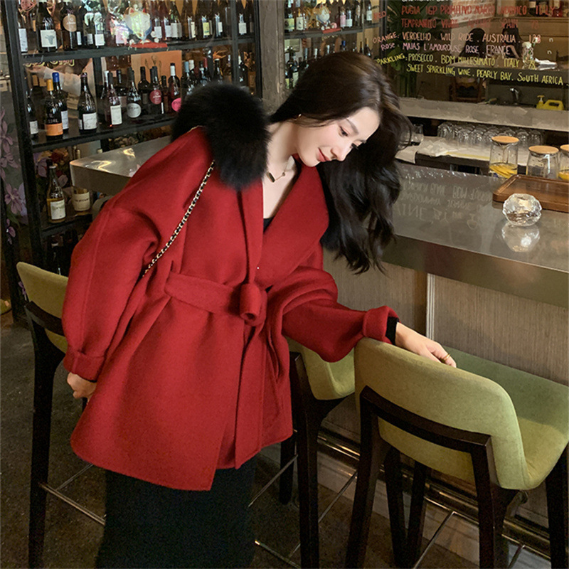 25 New Autumn and Winter Style Cape-Style Double-Sided Cashmere Coat with Hood and Fox Fur Collar, Mid-Length Woolen Coat for Small People 25 New Autumn and Winter Style Cape-Style Double-Sided Cashmere Coat with Hood and Fox Fur Collar, Mid-Length Woolen Coat for Small People
