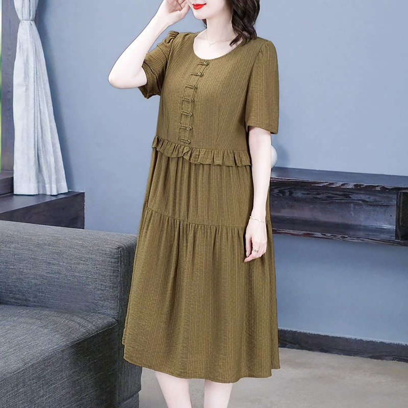 2025 новое модное прямое свободное платье больших размеров для женщин, с коротким рукавом, драпированное и приятное к коже.