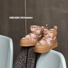 儿童雪地靴2024冬季新款男童迷彩户外防滑防水棉靴女童加厚保暖靴