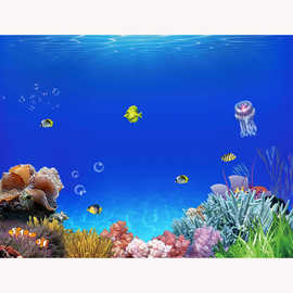 鱼缸背景贴纸高清图3D立体背景画水族箱壁纸海底世界造景自粘画
