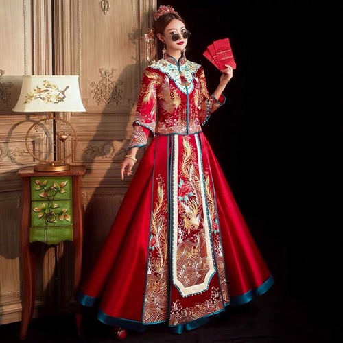 XiuHe bridal groom wedding dress show thin toast Chinese style clothing female longfeng gown phoenix dragon show kimono