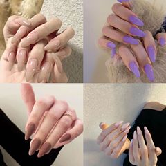 高端純手工穿戴甲簡約純色杏仁水滴甲美甲貼片成品可拆卸甲片批發