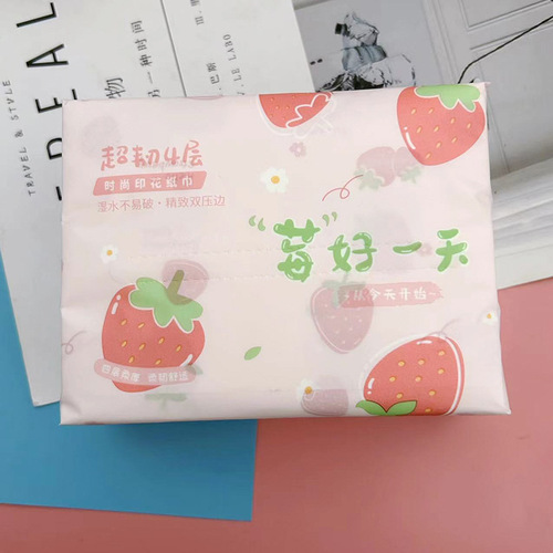 Floral Pattern Tissue Paper Strawberry Pattern Toilet Paper Home Use Large Pack 300 Sheets Facial Tissue Sanitary Paper Colored Napkins