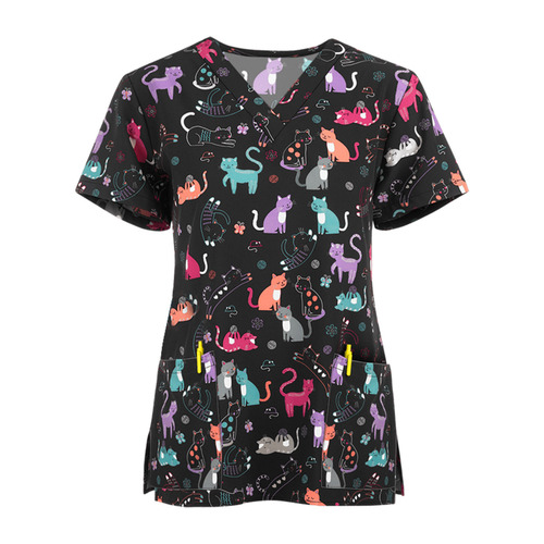 Women's Printed T-Shirt Nurse Top for Spring and Summer in Europe and America