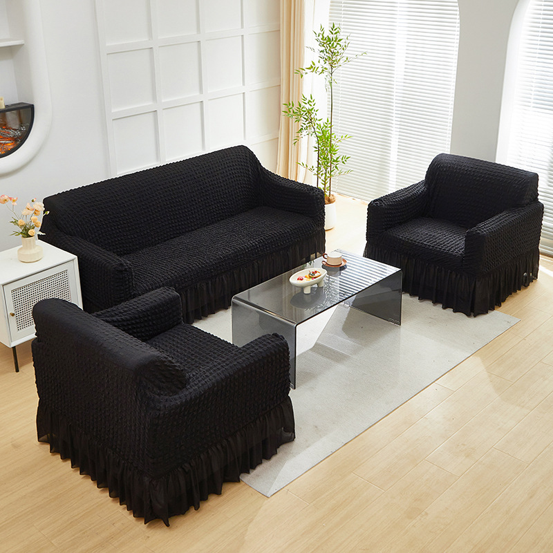 Color sólido doble espuma espuma hilo elástico sofá cubierta falda pendulante espuma sofá cubierta sala de estar dormitorio sofá cubierta transfronteriza