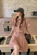 粉红色牛仔衬衫短裙套装女夏季新款小个子显瘦减龄时髦两件套