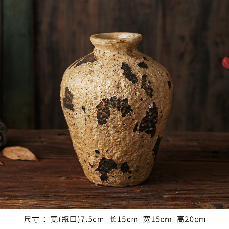 セラミック花瓶、レトロなわびさびスタイルのB&B装飾、中世の粗い陶器アートフラワーアレンジメント、家庭用家具、陶器のポット