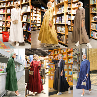 M236# Muslim dress Amazon Middle East Loose Big Pendulum Solid Color Long Sleeve dress Cross-border Women's Wear Generation