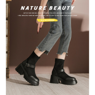Gomez Martin Boots Women's High Heel Boots 2024 New Increased Thick Bottom Short Boots Elastic Boots Women's Thin Boots 575-3