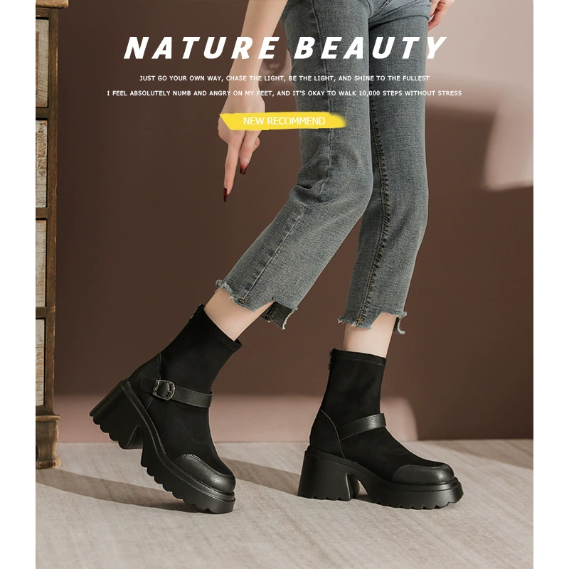 Gormeini Martin сапоги женские каблуки 2024 новые увеличенные толстые сапоги короткие сапоги эластичные сапоги женские тощие сапоги 575-3