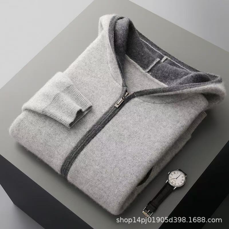 Autumn and Winter Cross-Border Sweater Jacket Casual Zipper Hooded Cashmere Cardigan Men's Knitted Hoodie Light Luxury Fashion Autumn and Winter Cross-Border Sweater Jacket Casual Zipper Hooded Cashmere Cardigan Men's Knitted Hoodie Light Luxury Fashion