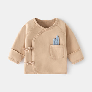 Newborn Baby Half-back Inner Clothes Boneless Velvet Spring and Autumn Tie Full Moon Monk Clothes Baby Four-season Base Top