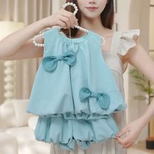 2025春夏季韩版女童蝴蝶结花苞背心裙宝宝无袖上衣裤两件套装