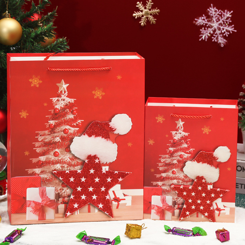 Amazon transfronterizo de Navidad nuevo regalo mano de la víspera de Navidad caramelo cuadrado inferior bolsa de compras al por mayor