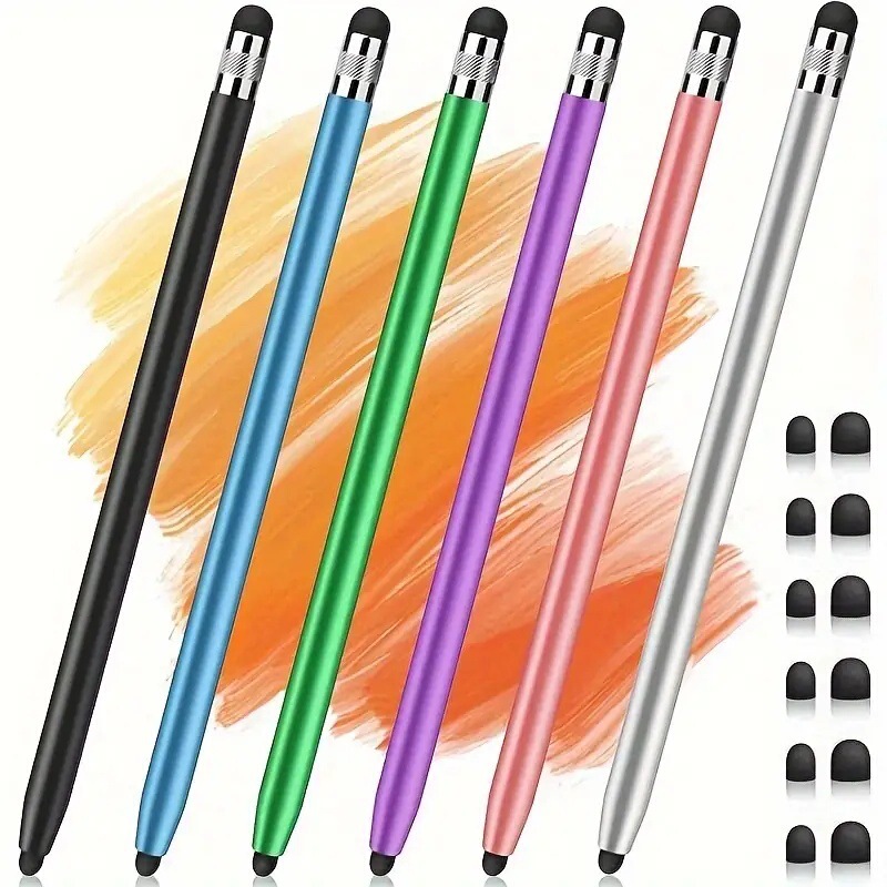 Metal Round Pencil Second Generation Dual-Head Capacitive Pen Stylus with Rubber Tip Suitable for Touchscreens on Apple and Android Devices